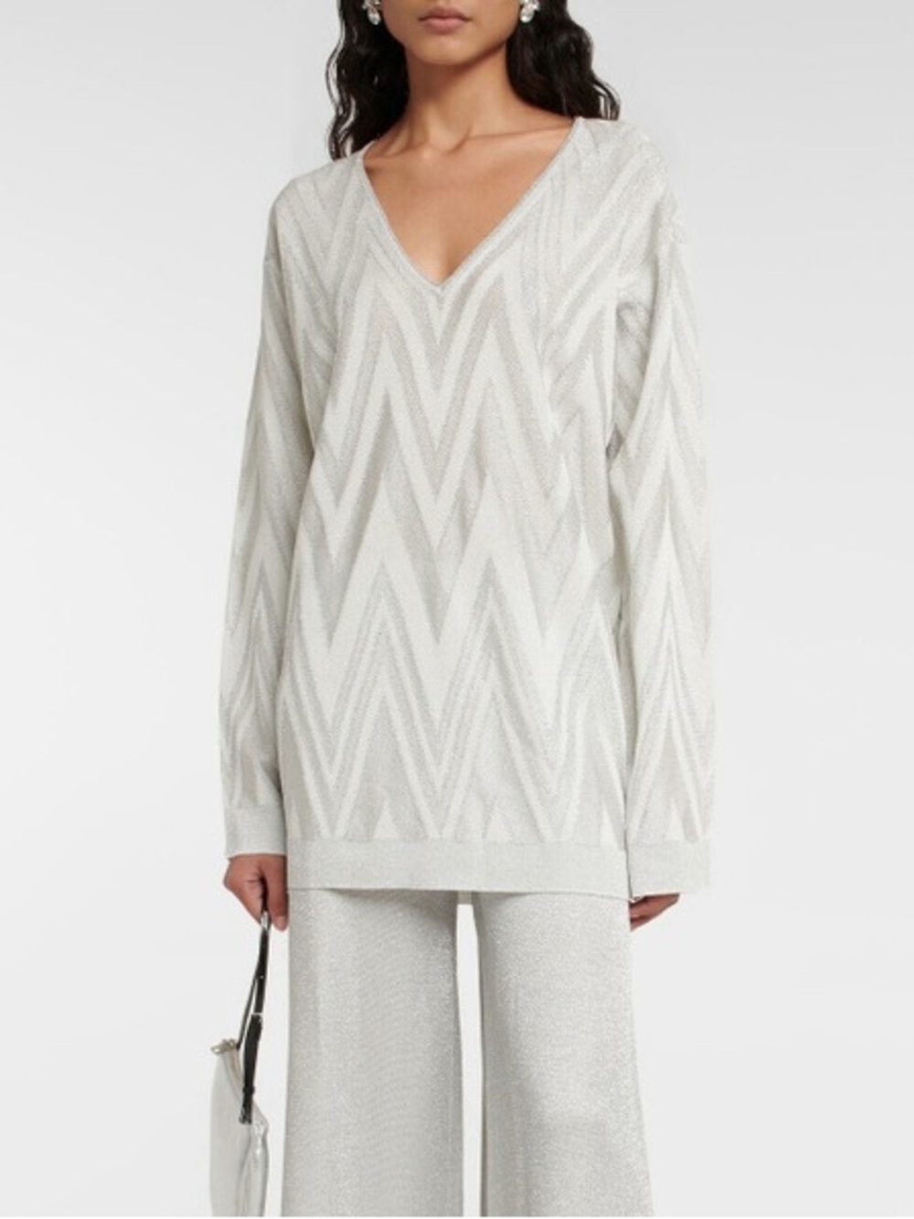 Missoni metallic v neck sweater in silver